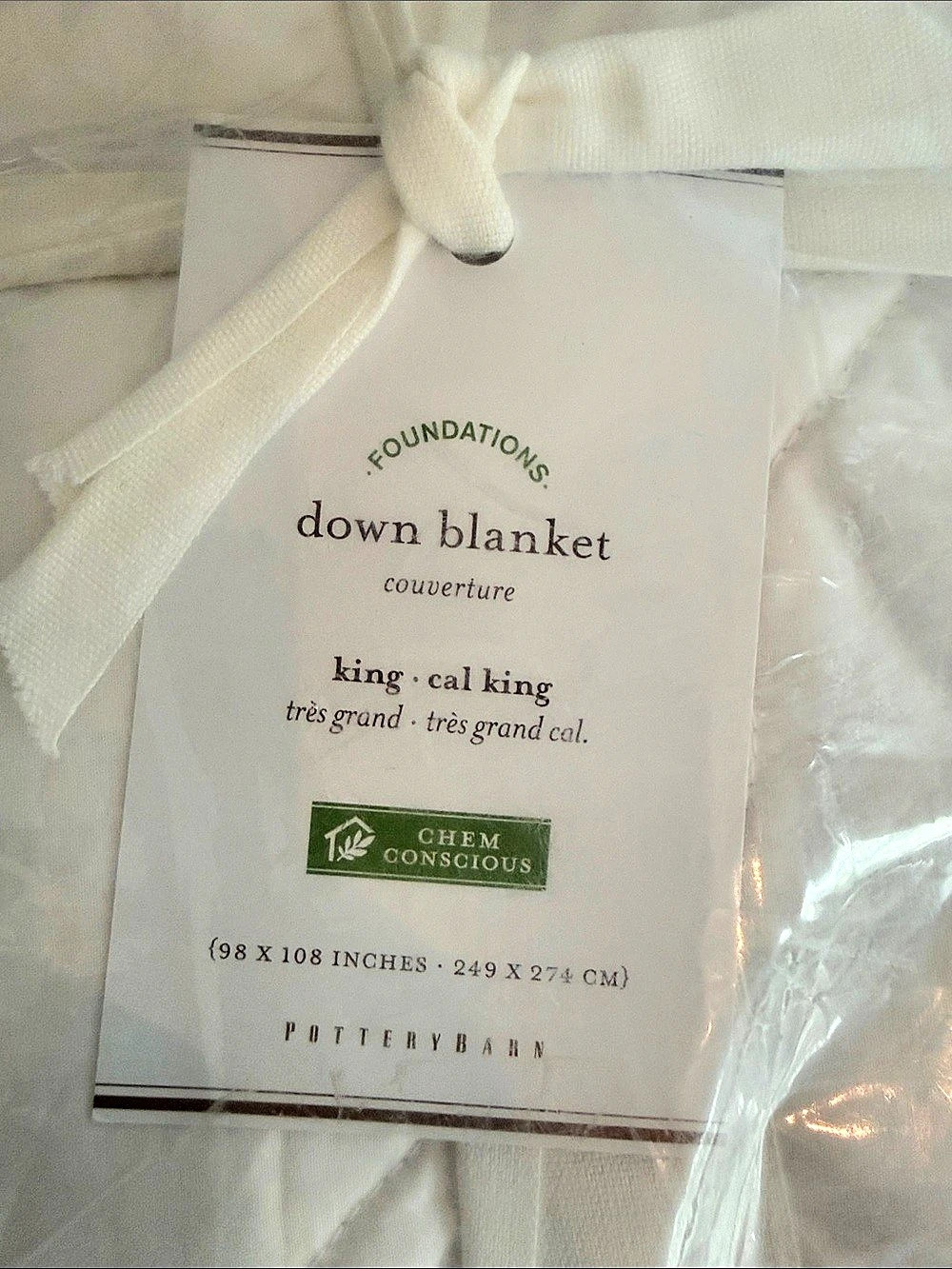 Pottery Barn Down Blanket King White NWT
